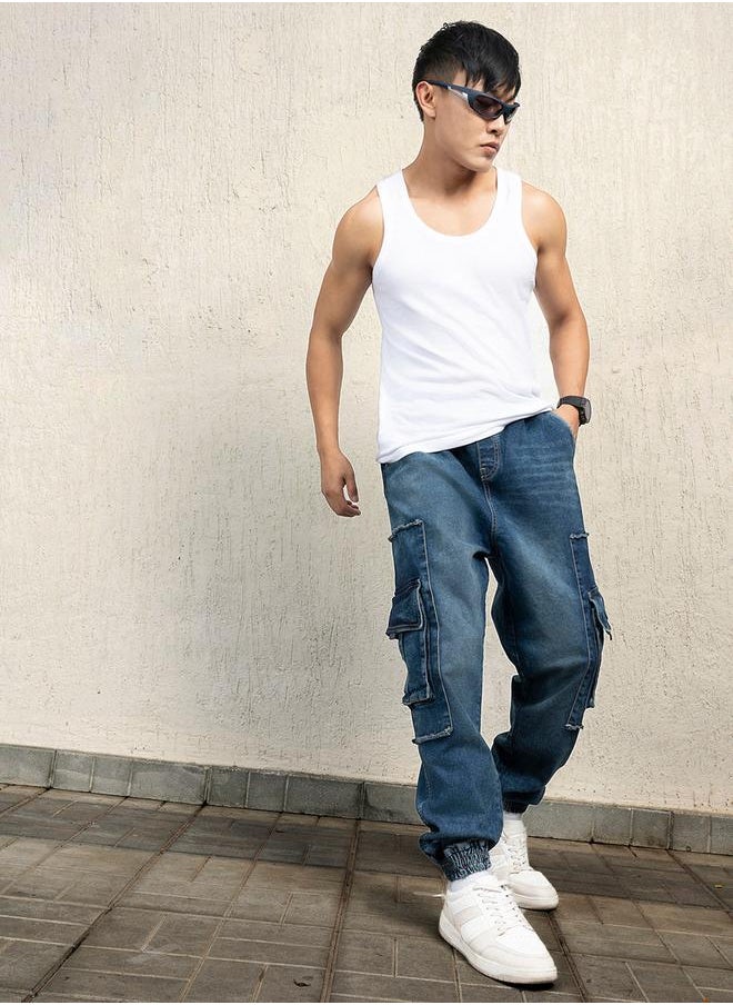 Hubberholme - Mid Rise Relaxed Fit Cargo Flap Pocket Jeans by Styli - Image 1