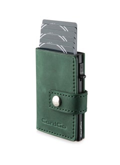 Generic CardGo Handmade Green Leather Wallet with RFID Aluminum Cardholder – Slim Unisex Bifold Wallet with Quick Card Access, Gift Box, Premium Saddle Stitch  - Image 1