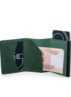 Generic CardGo Handmade Green Leather Wallet with RFID Aluminum Cardholder – Slim Unisex Bifold Wallet with Quick Card Access, Gift Box, Premium Saddle Stitch  - Image 2