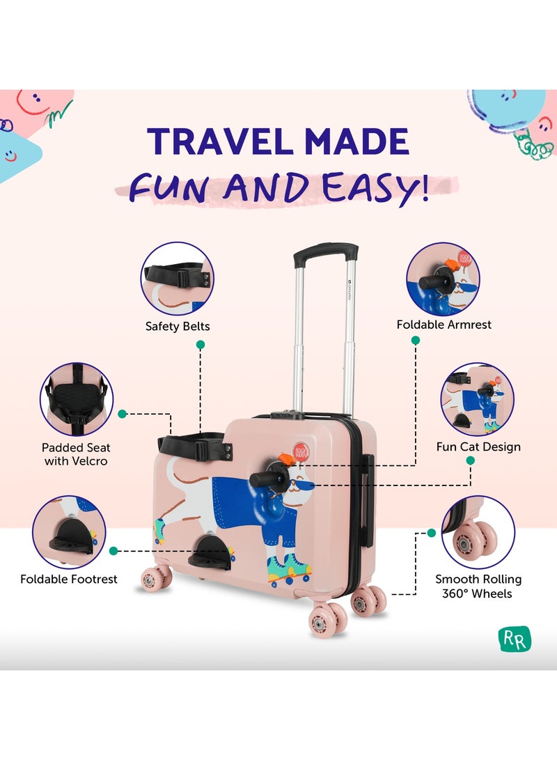 Rolly Rider Kids Ride-On Suitcase 20", Carry-On Luggage with 360° Spinner Wheels, Lightweight ABS Hard Shell Travel Trolley for Children Ages 2-10, Pink Whisker Cat Design - Image 2