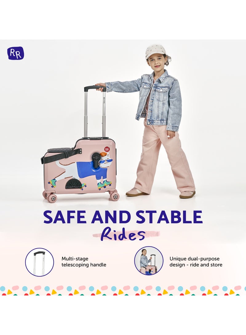 Rolly Rider Kids Ride-On Suitcase 20", Carry-On Luggage with 360° Spinner Wheels, Lightweight ABS Hard Shell Travel Trolley for Children Ages 2-10, Pink Whisker Cat Design - Image 4