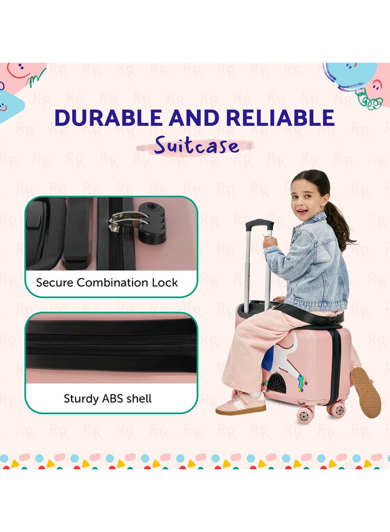 Rolly Rider Kids Ride-On Suitcase 20", Carry-On Luggage with 360° Spinner Wheels, Lightweight ABS Hard Shell Travel Trolley for Children Ages 2-10, Pink Whisker Cat Design - Image 5