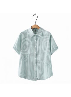 T5 Plus Chubby Girl Plus Size Women's Summer Wear Slimming All-match Loose Cotton Washed Striped Short-sleeved Shirt 2408