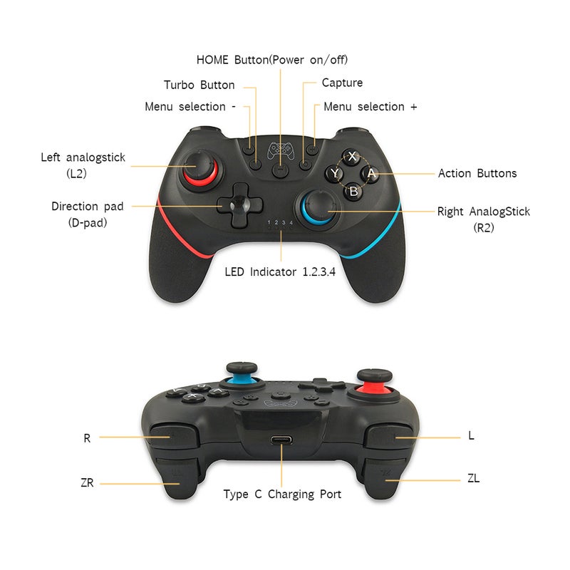 Wireless BT Gamepad Game Joystick Controller with 6-Axis Handle Compatible with Switch Pro Gamepad Switch Console - Image 2