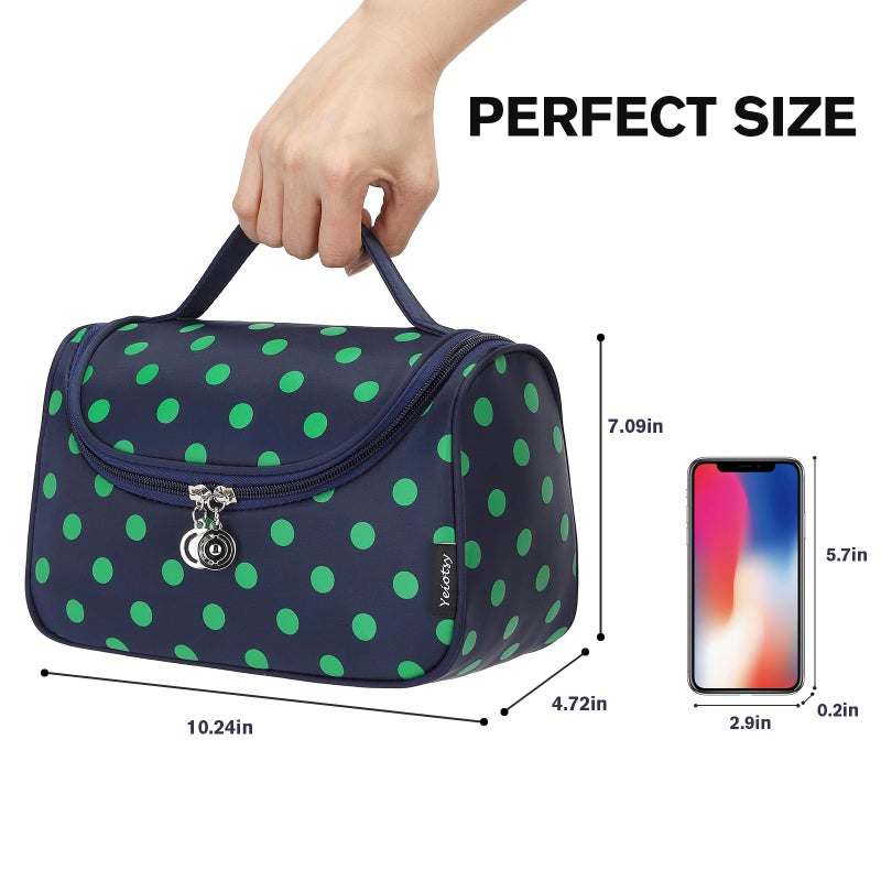 Yeiotsy Travel Cosmetic Bag â€“ Polka Dots Makeup Travel Organizer, Hanging Toiletry Bag for Women (Navy Blue) - Image 3