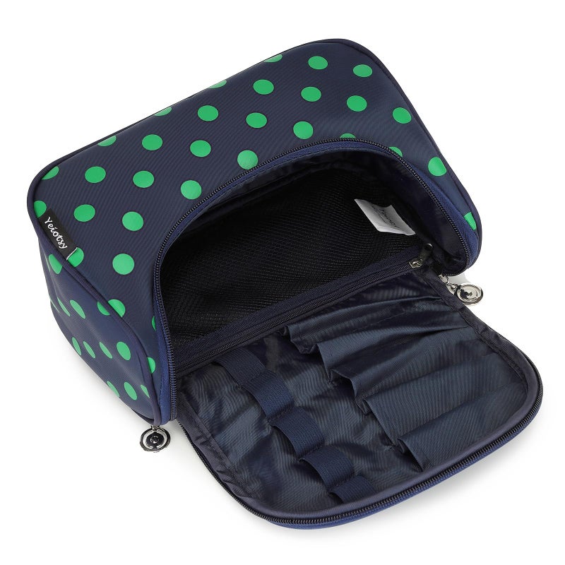 Yeiotsy Travel Cosmetic Bag â€“ Polka Dots Makeup Travel Organizer, Hanging Toiletry Bag for Women (Navy Blue) - Image 4