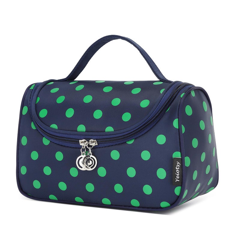 Yeiotsy Travel Cosmetic Bag â€“ Polka Dots Makeup Travel Organizer, Hanging Toiletry Bag for Women (Navy Blue) - Image 1