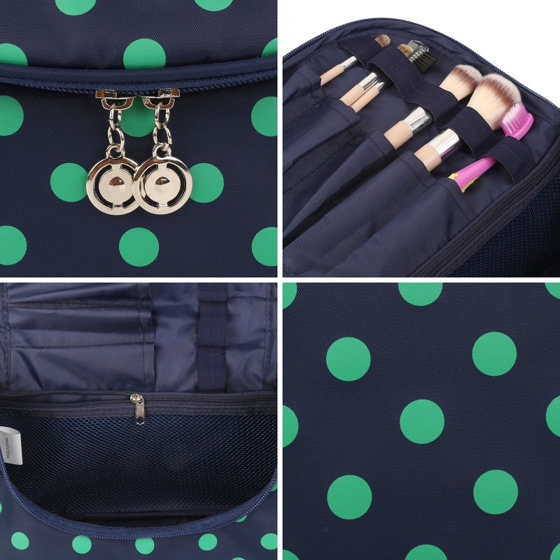 Yeiotsy Travel Cosmetic Bag â€“ Polka Dots Makeup Travel Organizer, Hanging Toiletry Bag for Women (Navy Blue) - Image 5