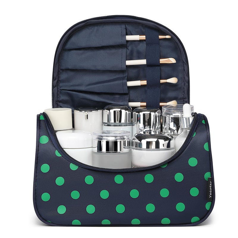 Yeiotsy Travel Cosmetic Bag â€“ Polka Dots Makeup Travel Organizer, Hanging Toiletry Bag for Women (Navy Blue) - Image 2