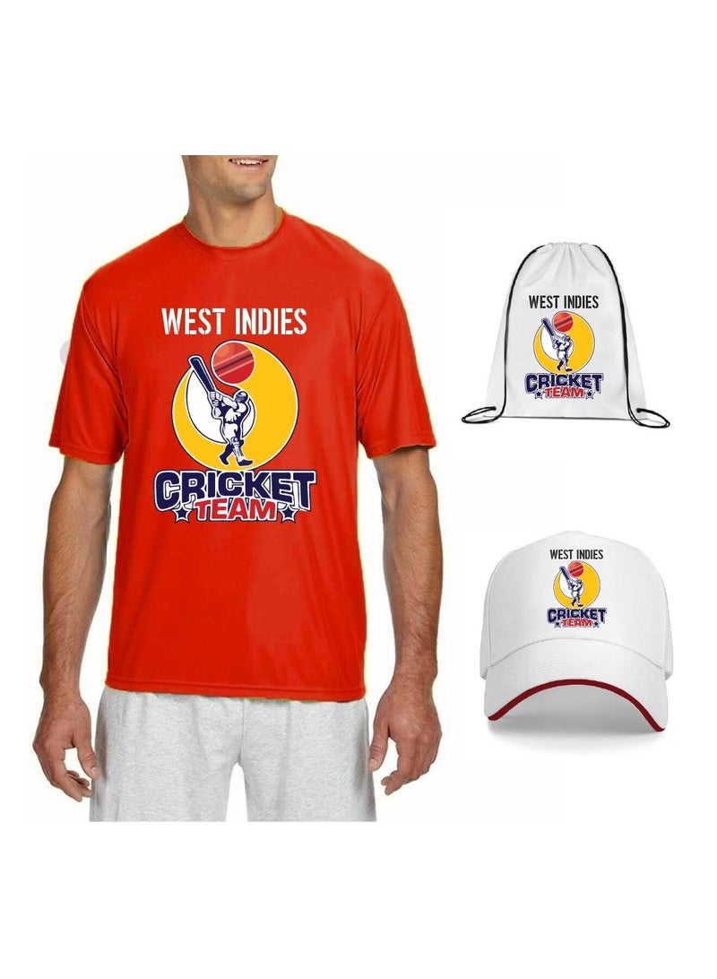 West Indies Unisex Sports Jersey T-Shirt Set - West Indies Sports Fan Jersey T-Shirt for Adults - T-Shirt,Scarf,Cap - T-Shirt,Drawstring Bag,Cap - Gift Set for Sports Events, Matches  - Image 1