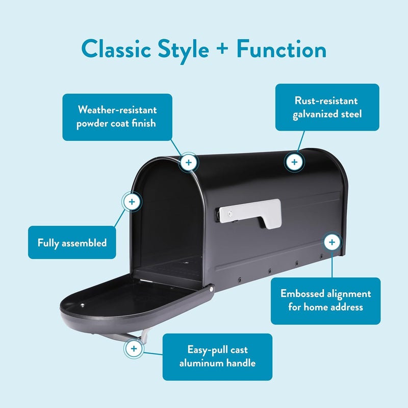 ARCHITECTURAL MAILBOXES Chadwick Galvanized Steel Post Mount Mailbox, 8950B-10, Black, Medium Capacity - Image 4