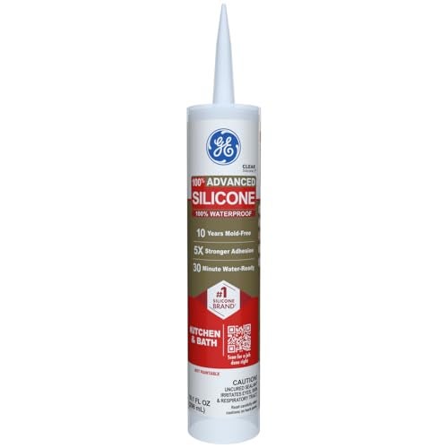 GE Advanced Silicone Caulk for Kitchen & Bathroom, Clear, 10 fl oz Cartridge, 1 Pack - 100% Waterproof Silicone Sealant, 5X Stronger Adhesion, Shrink & Crack Proof - Image 1
