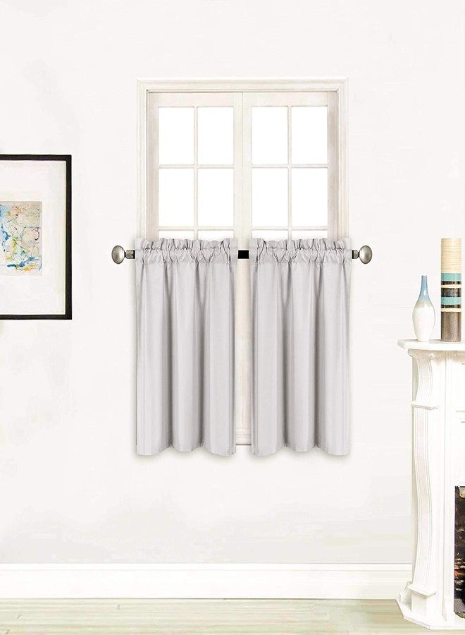 Home Collection 2 Panels 100% Blackout Curtain Set Solid Color with Rod Pocket Short Tier Drapes for Kitchen, Dinning Room, Bathroom, Bedroom,Living Room Window New (58” Wide X 23” Long, Silver) - Image 1