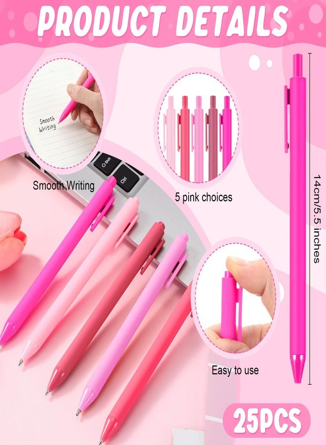 Dinifee 25 Pcs Ballpoint Pens Bulk Retractable Writing 1.0 mm Medium Point Black Ink Cute Pens Smooth Writing Color Fancy Gift for Teacher Students Employees Office School Home Supplies (Pink Series) - Image 2