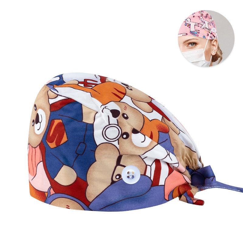 Surgical Cap Frosted Cap Women'S Pure Cotton Surgical Tie-Up Printed Nurst'S Cap New Buckle Men'S Dental And Dental Work Cap - Image 1