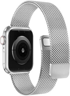 Stainless Steel Magnetic Strap Compatible with Apple Watch 49 mm 45 mm 44 mm 42 mm, Adjustable Milanese Magnetic Metal Band for Men Women for iWatch Series 8/7/6/5/4/3/2/1/SE/Ultra, Silver Color