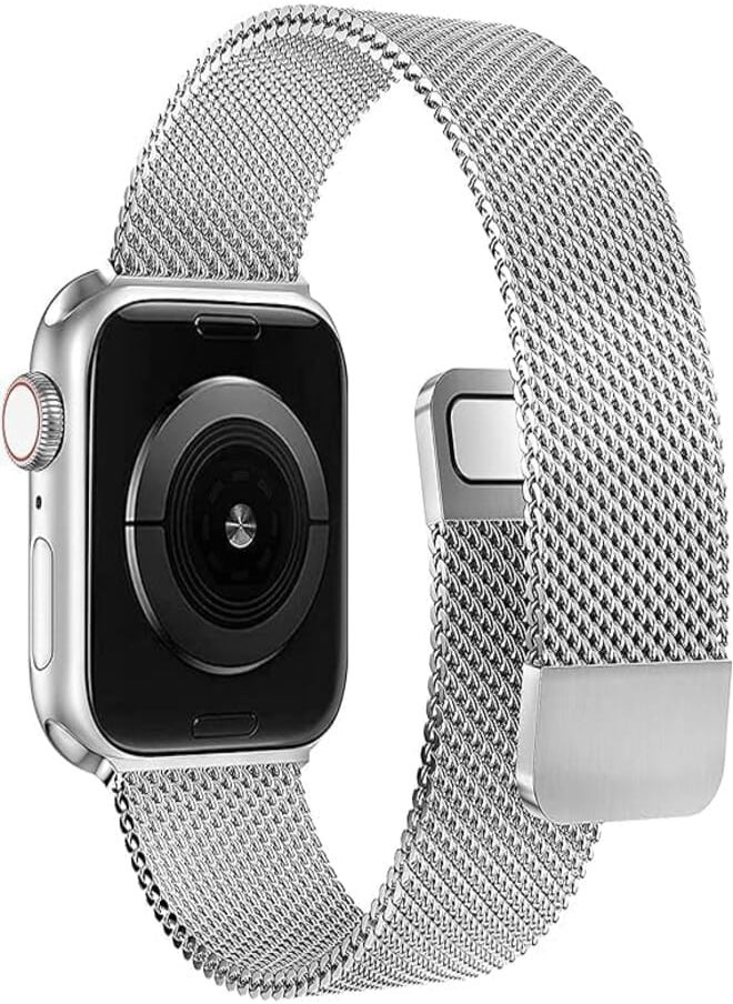 Generic - Stainless Steel Magnetic Strap Compatible with Apple Watch 49 mm 45 mm 44 mm 42 mm, Adjustable Milanese Magnetic Metal Band for Men Women for iWatch Series 8/7/6/5/4/3/2/1/SE/Ultra, Silver Color - Image 1