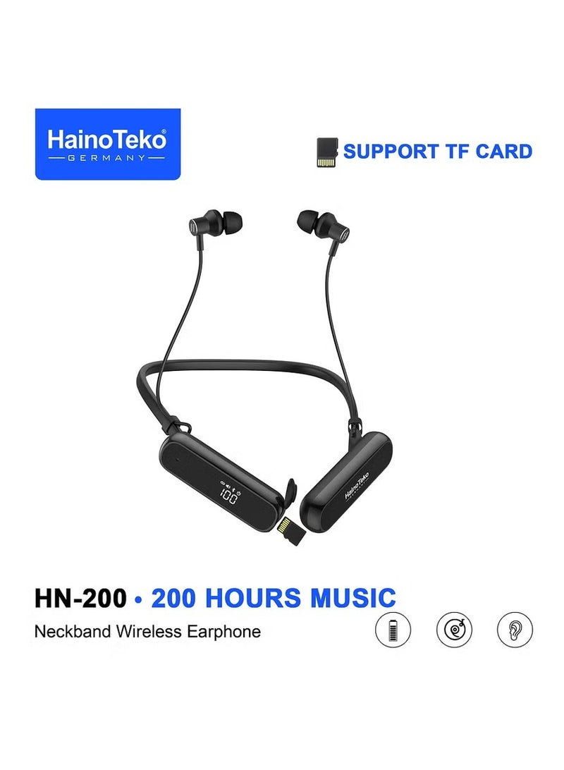 Haino Teko HN-200 Wireless Neckband Earphone with 200 Hours Music Playback, TF Card Support, Multi-Function Controls, HD Microphone - Black - Image 1