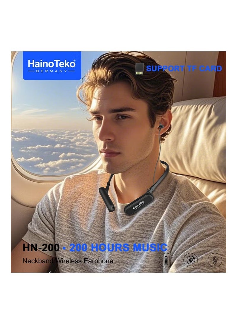Haino Teko HN-200 Wireless Neckband Earphone with 200 Hours Music Playback, TF Card Support, Multi-Function Controls, HD Microphone - Black - Image 2