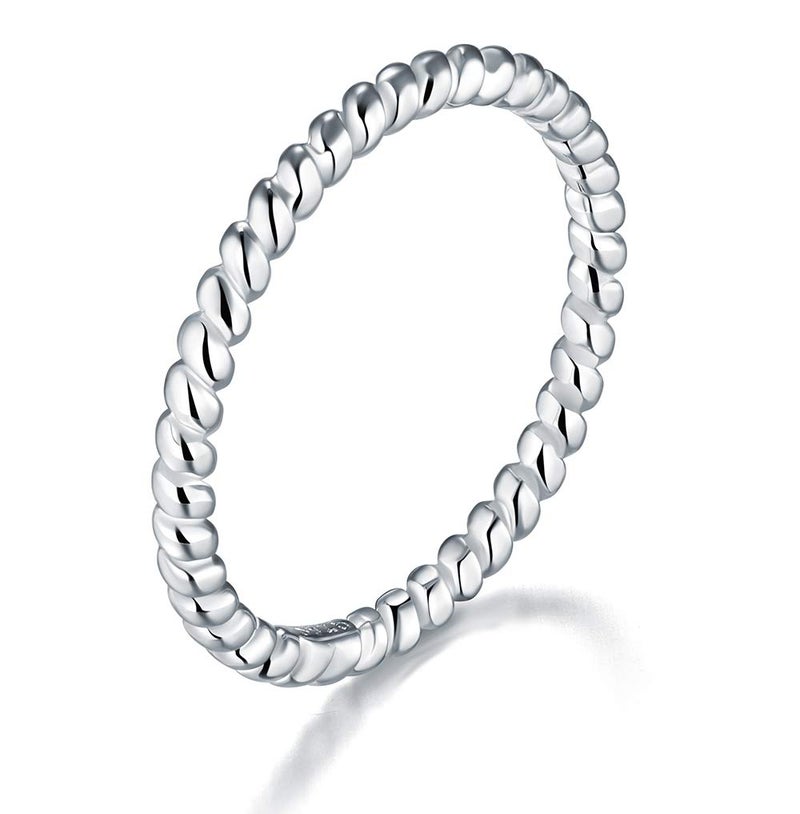 BORUO 925 Sterling Silver Ring, Twisted Eternity Band Stackable Rings 2mm Size 6 - Image 1