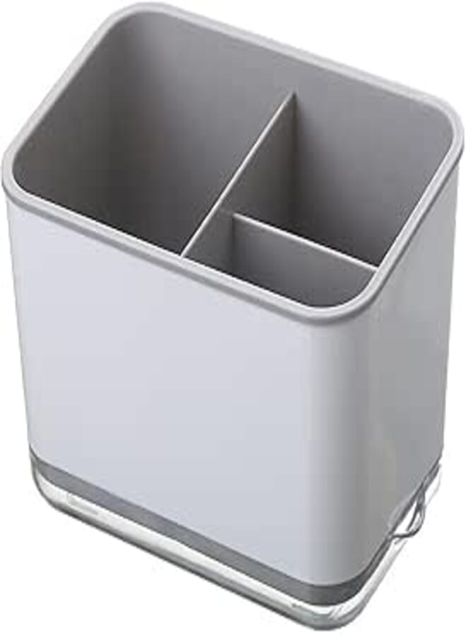 AMERTEER Kitchen storage rack, double layer fork/knife/spoon tableware filter basket, multifunctional tableware bucket utensil holder Chopsticks sink finishing box (Gray)