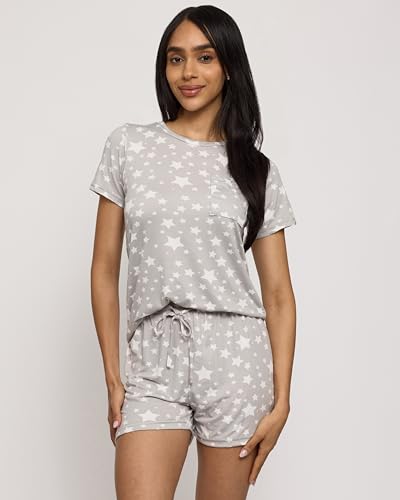 REALESSENTIALS Real Essentials 2 Pack: Women’s Short Sleeve Pajama Short Set - Comfy Lightweight Soft Lounge Sleepwear (Plus X-Large - Image 2