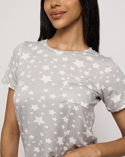 REALESSENTIALS Real Essentials 2 Pack: Women’s Short Sleeve Pajama Short Set - Comfy Lightweight Soft Lounge Sleepwear (Plus X-Large - Image 4