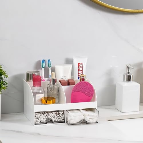 VITVITI Toothbrush Holders for Bathrooms Countertop, 5 Slots Toothpaste Bathroom Counter Sink Organizer with Drawers, Plastic Bathroom Organizer for Vanity/Makeup/Office White - Image 5