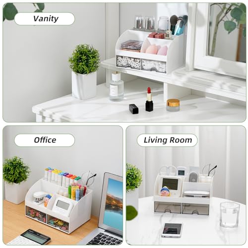 VITVITI Toothbrush Holders for Bathrooms Countertop, 5 Slots Toothpaste Bathroom Counter Sink Organizer with Drawers, Plastic Bathroom Organizer for Vanity/Makeup/Office White - Image 4
