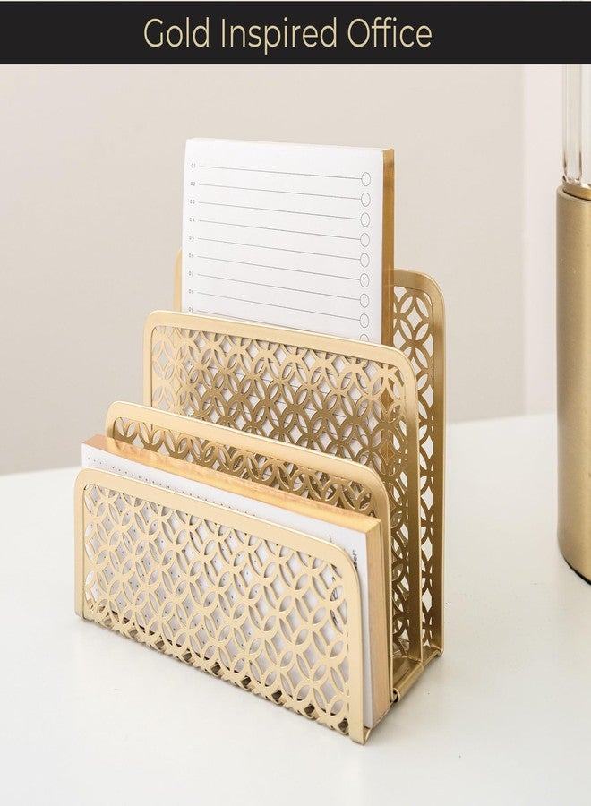 BLU MONACO | Gold Desk Mail Organizer with Three-Tier Letter Holder | Metal Mail Sorter for Home Office | Powder-Coated Finish | 10.5 x 3.25 x 5 Inches - Image 3