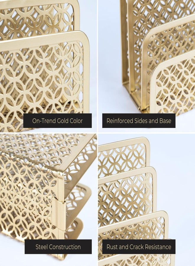 BLU MONACO | Gold Desk Mail Organizer with Three-Tier Letter Holder | Metal Mail Sorter for Home Office | Powder-Coated Finish | 10.5 x 3.25 x 5 Inches - Image 2
