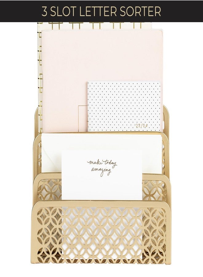 BLU MONACO | Gold Desk Mail Organizer with Three-Tier Letter Holder | Metal Mail Sorter for Home Office | Powder-Coated Finish | 10.5 x 3.25 x 5 Inches - Image 4