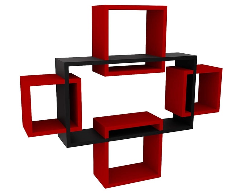 DDS Dream Decor Shoppee DDS Engineered Wood Wall Decor Floating Shelf Display Rack 5 intersecting Decorative Living Room Shelves Décor for Living Room Bed Rooms Hall Etc. (RED Black) - Image 3