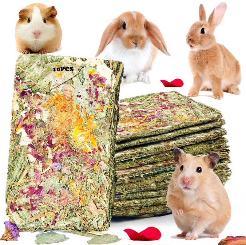 YTSKJ Rabbit Toys 10 Pack Bunny Toys Bunny Chew Toy Guinea Pig Treats Timothy Hay Toy Chips with Herbal Flowers Timothy Hay Grass Hamster Snacks Chinchillas Gerbils for Small Animals Teeth - Image 1