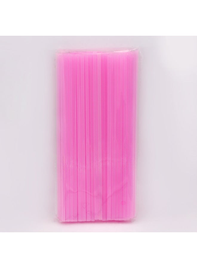 Disposable Color Plastic Straw 6*190mm Handmade Diy Creative Flat Straight Tube Monochrome 100 8 Color Mixed-Color:Pink 100 PCs/bag 6*190mm  - Image 1