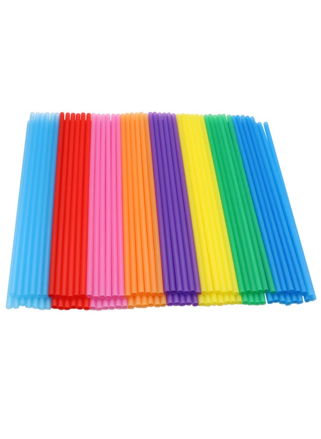 Disposable Color Plastic Straw 6*190mm Handmade Diy Creative Flat Straight Tube Monochrome 100 8 Color Mixed-Color:Pink 100 PCs/bag 6*190mm  - Image 2