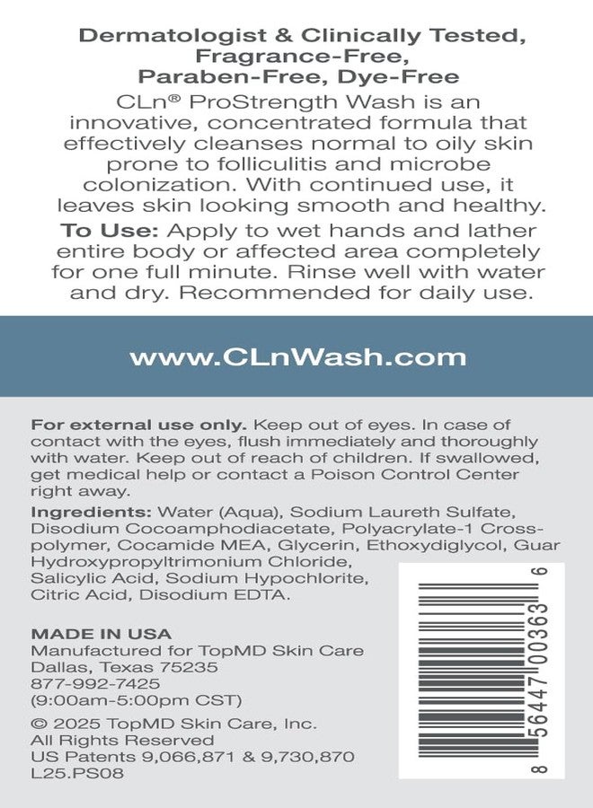 CLn® ProStrength Wash - PH-Balanced and Formulated for Daily Use with Salicylic Acid to Cleanse and Exfoliate Normal to Oily Skin for Men and Women with Body Odor, 8 fl oz. - Image 2