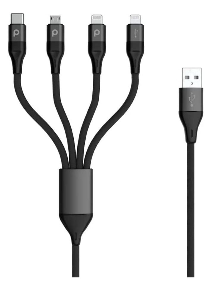 4 in 1 Aluminum Braided Cable 1.2M 2.4A Compatible for iPhone Lightning 2X / Micro USB/Type-C Port Devices | Fast Charging Connector | Supports 9V PD Charging Cable