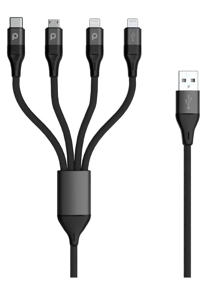 4 in 1 Aluminum Braided Cable 1.2M 2.4A Compatible for iPhone Lightning 2X / Micro USB/Type-C Port Devices | Fast Charging Connector | Supports 9V PD Charging Cable