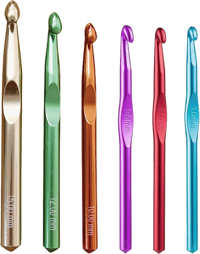 Yarniss Large Aluminum Crochet Hooks Set 7mm, 8mm, 9mm,10mm, 12mm, 15mm, Big Standard Size Crochet Hooks - Image 1