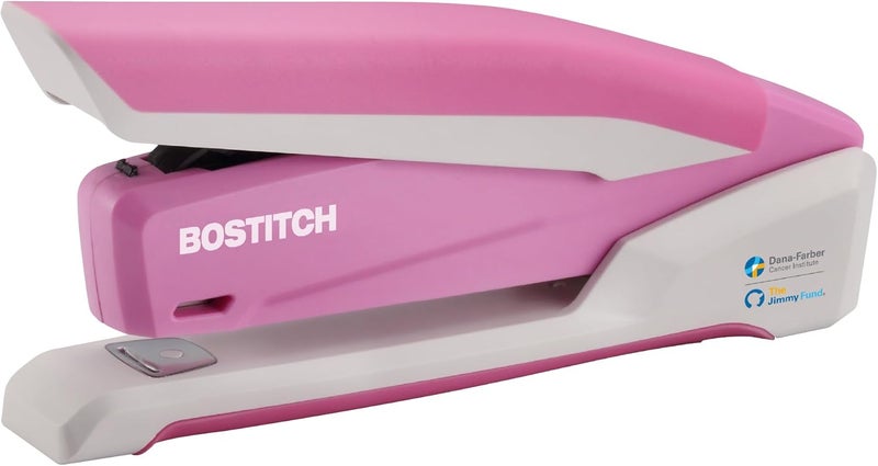 PaperPro Bostitch Office InPower Spring-Powered Desktop Stapler, 20 Sheet Capacity, One Finger Stapling, Includes 210 Staples, Jam Free, Opens for Tacking, Breast Cancer Awareness Pink - Image 1