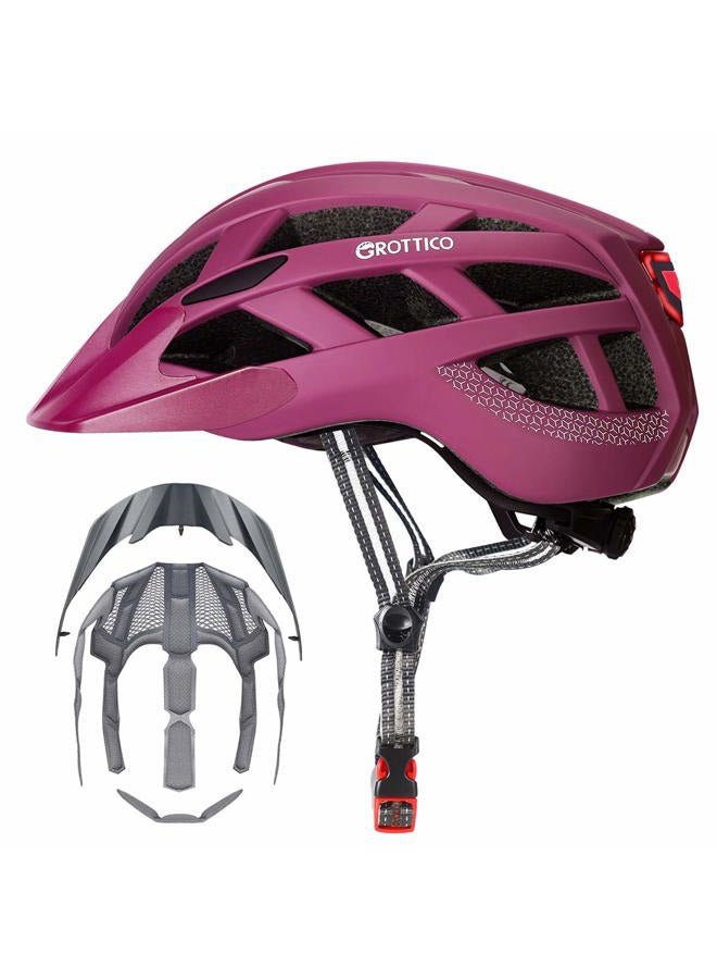 GROTTICO Adult-Men-Women Bike Helmet with Light - Mountain Road Bicycle Helmet with Replacement Pads & Detachable Visor M(21.6-22.8 in/55-58cm) purple - Image 1