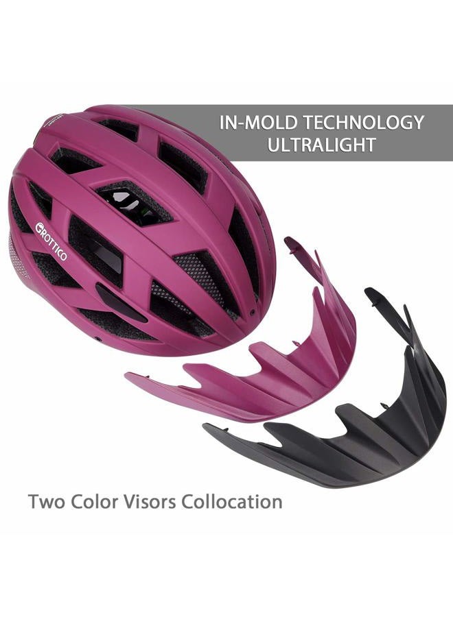 GROTTICO Adult-Men-Women Bike Helmet with Light - Mountain Road Bicycle Helmet with Replacement Pads & Detachable Visor M(21.6-22.8 in/55-58cm) purple - Image 2