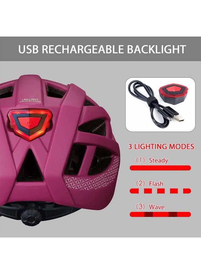 GROTTICO Adult-Men-Women Bike Helmet with Light - Mountain Road Bicycle Helmet with Replacement Pads & Detachable Visor M(21.6-22.8 in/55-58cm) purple - Image 4