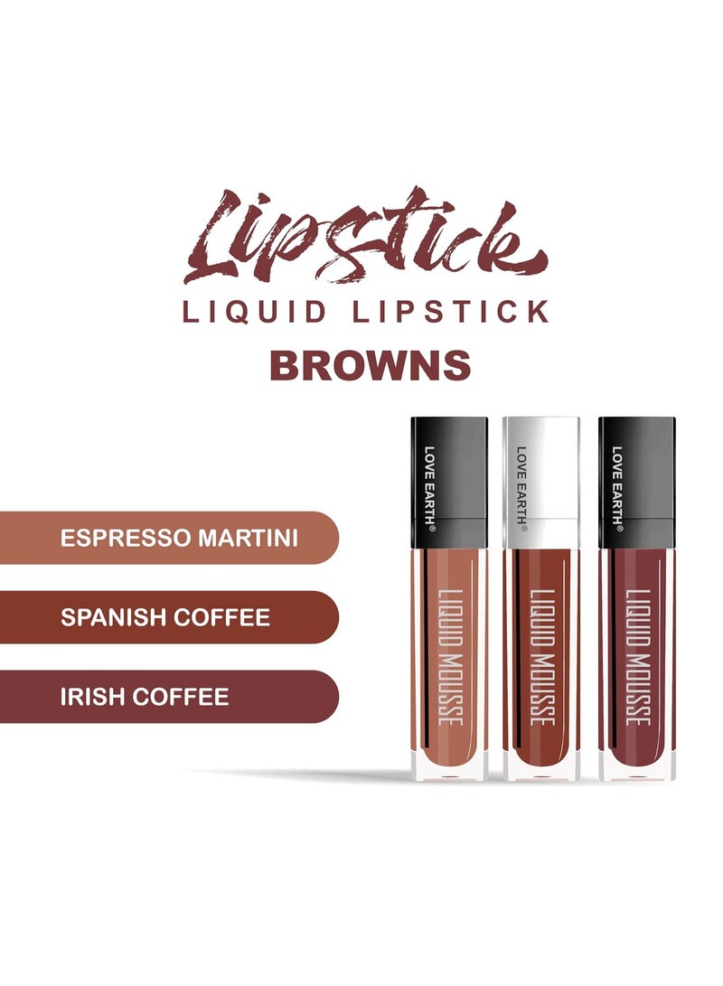 Love Earth Liquid Mousse Lipstick Browns Matte Finish Mini Combo Pack | Lightweight, Non-Sticky, Non-Drying,Transferproof, Waterproof Lipstick Set | (2Ml X 3) 6ML - Image 4
