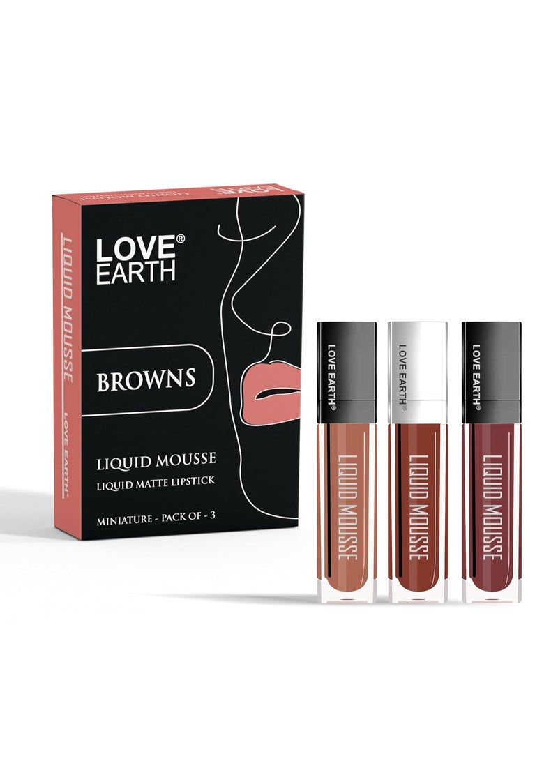 Love Earth Liquid Mousse Lipstick Browns Matte Finish Mini Combo Pack | Lightweight, Non-Sticky, Non-Drying,Transferproof, Waterproof Lipstick Set | (2Ml X 3) 6ML - Image 5