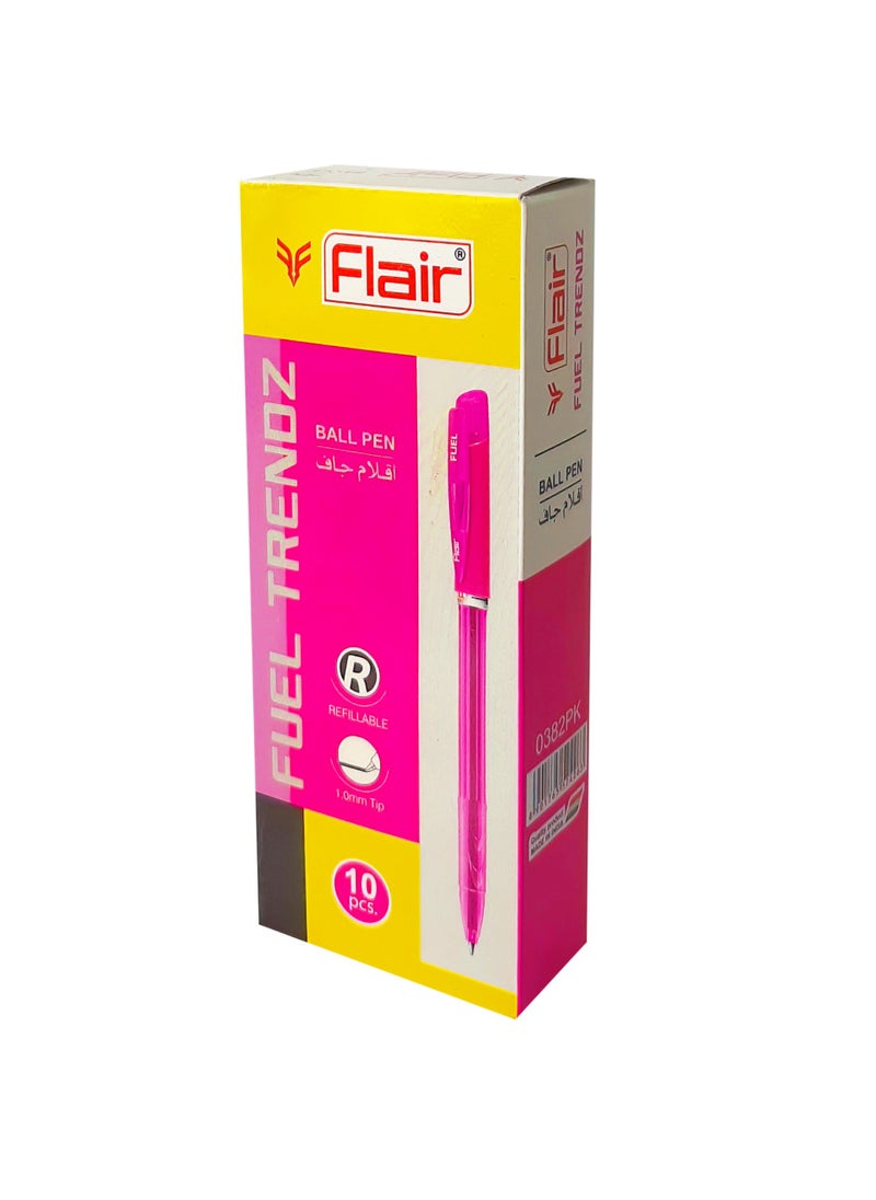 Flair - Fuel Trendz Ball Pen 1.0mm Tip Set of 10 Pcs, Pink - Image 1