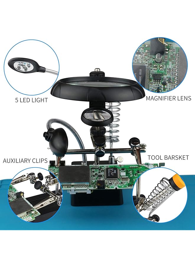 إيروريكس عدسة مكبرة مساعدة مع حامل مكواة لحام ومشابك تمساح LED - Image 4