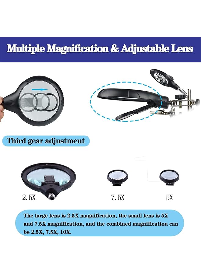 إيروريكس عدسة مكبرة مساعدة مع حامل مكواة لحام ومشابك تمساح LED - Image 3