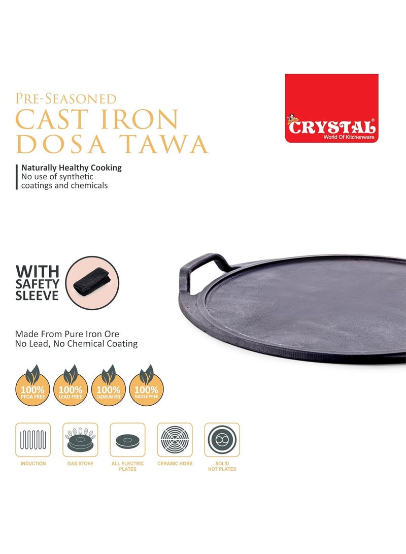 Crystal Pre-Seasoned Cast Dosa Tawa with 2 Handles 300 Mm | Free Handle Cover | 100% Toxin Free | Naturally Non Stick | Long Lasting | Induction & Gas Stove Compatible - Image 2